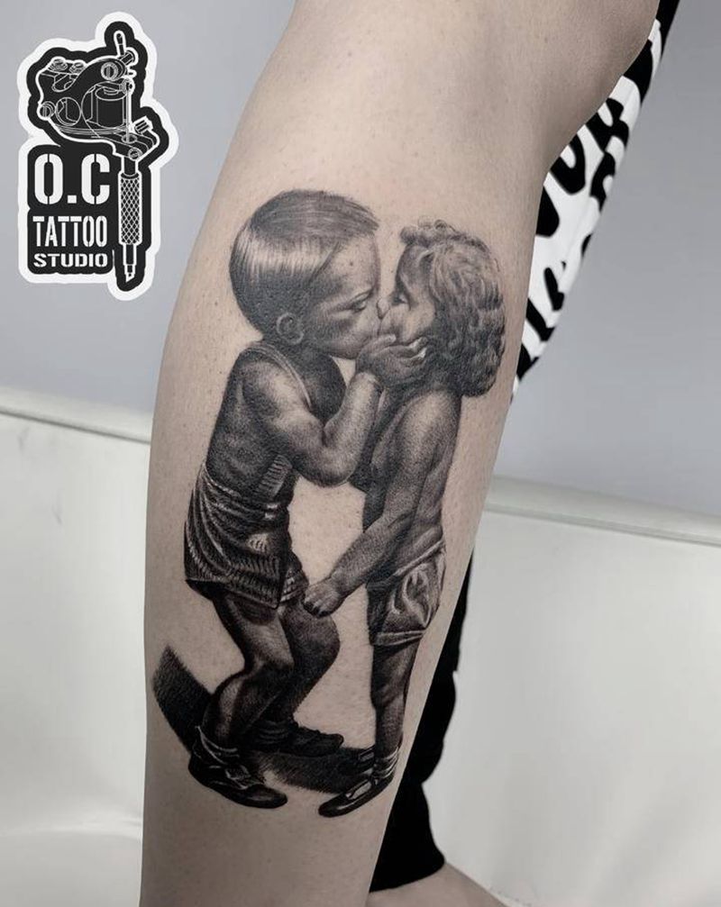 kids纹身图片_腿部欧美写实纹身图案