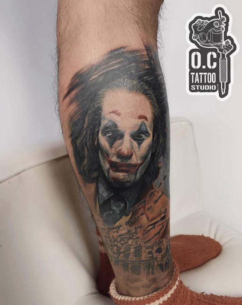 遮盖前女友纹身图片_腿部欧美写实纹身图案