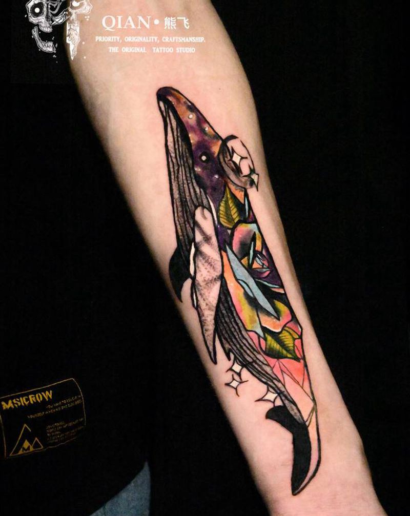 鲸鱼纹身图片_手臂New School鲸鱼纹身图案