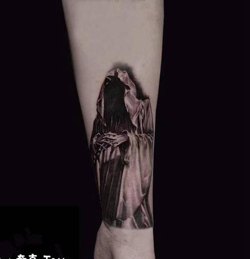 死神纹身图片_手臂欧美写实纹身图案