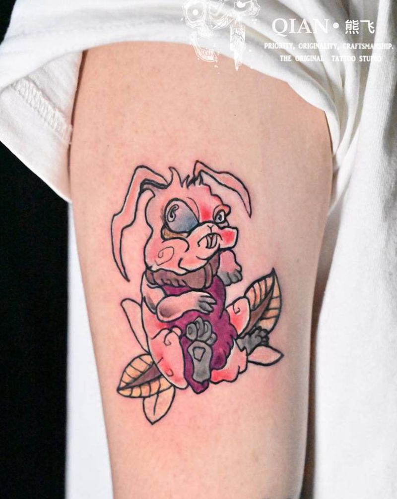 兔子纹身图片_手臂New School兔子纹身图案