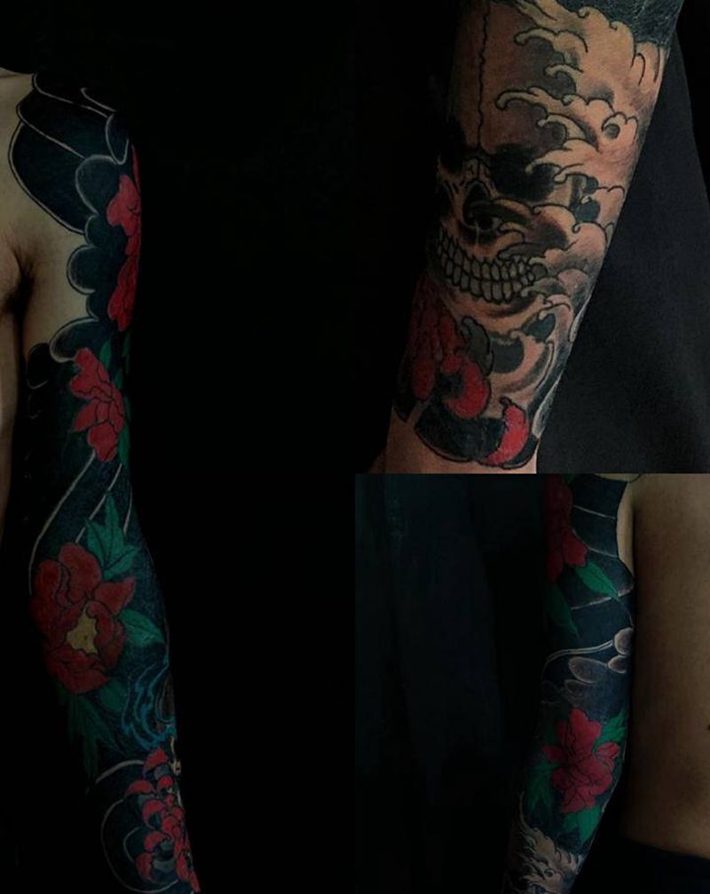 老传统花臂纹身图片_手臂老传统纹身图案