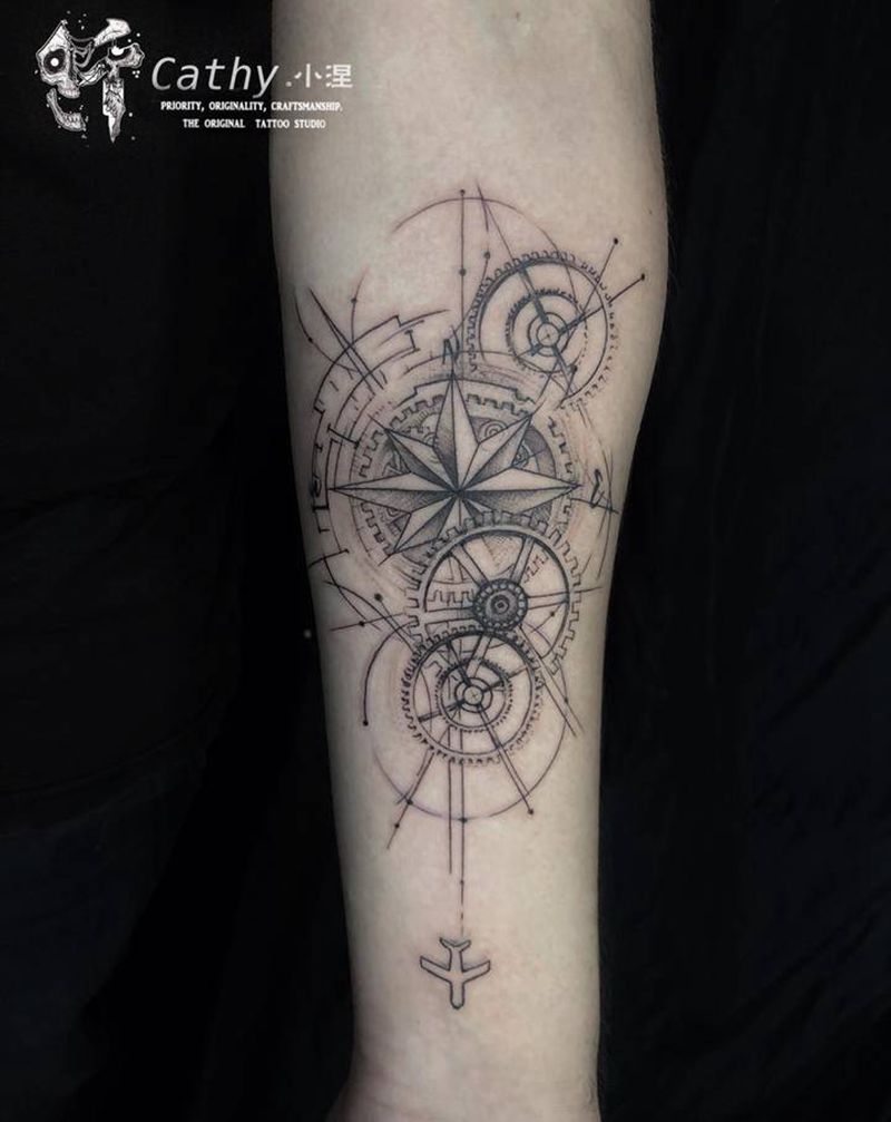 齿轮纹身图片_手臂小清新纹身图案