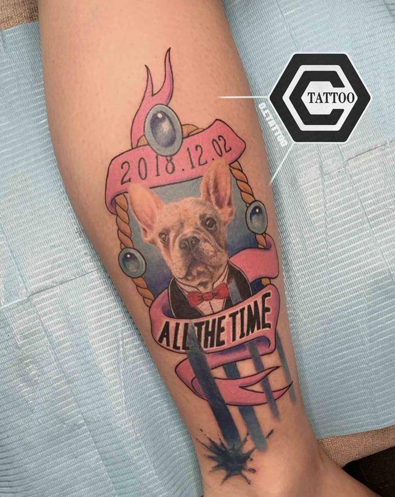 爱宠纹身图片_腿部欧美写实Old School纹身图案