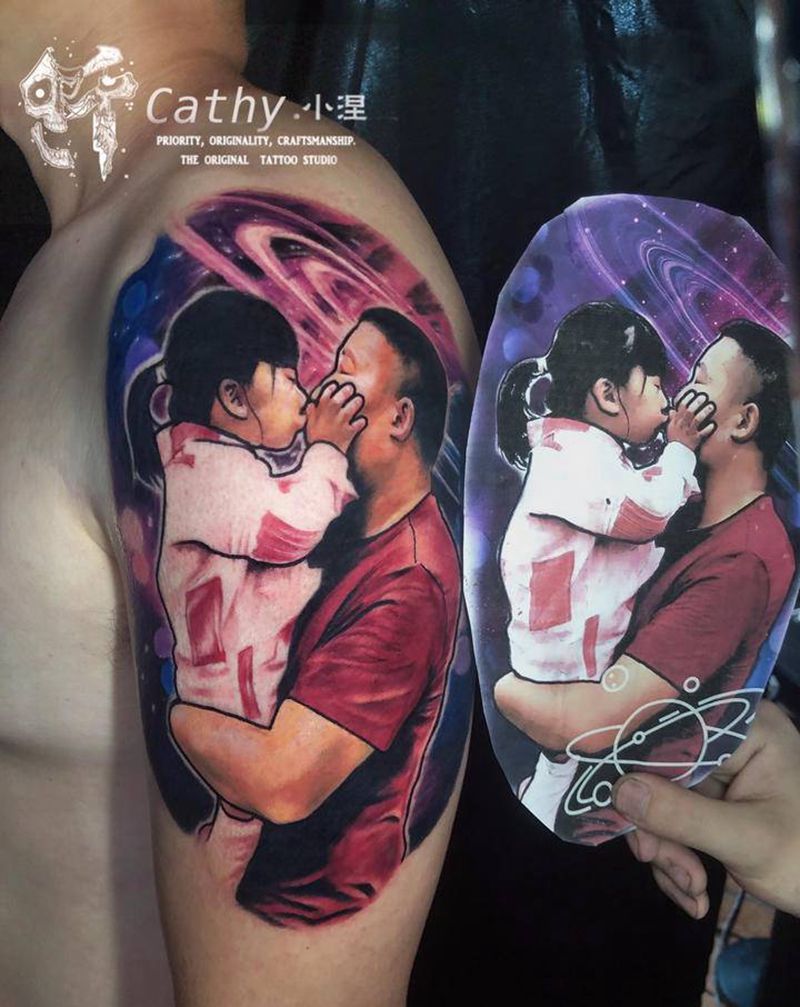 父爱纹身图片_手臂欧美写实彩色写实重庆纹身图案