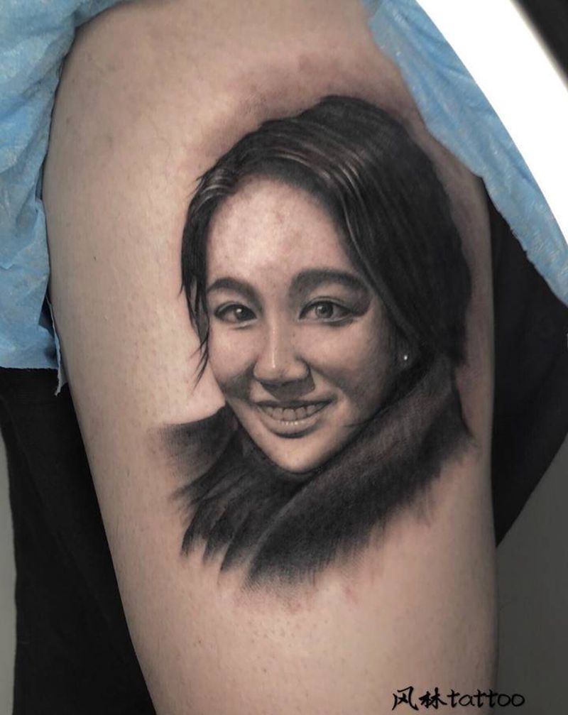 肖像纹身图片_腿部欧美写实纹身图案