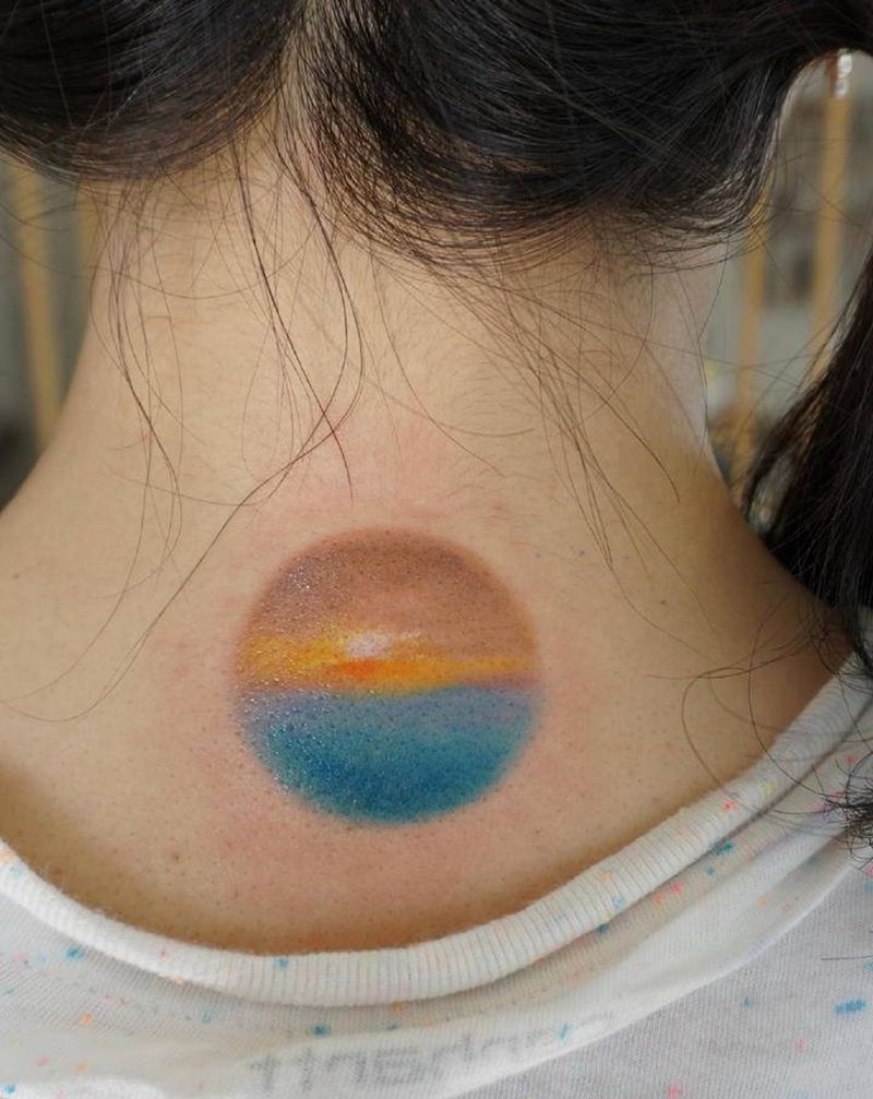 朝阳纹身图片_水彩纹身图案