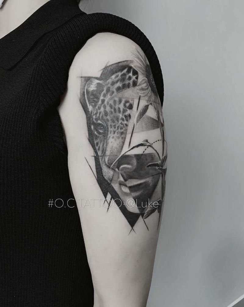 美女与野兽纹身图片_手臂欧美写实纹身图案