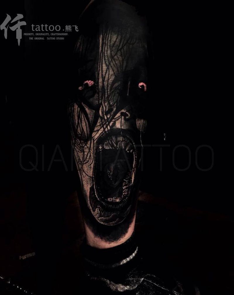 暗黑写实纹身图片_腿部欧美写实暗黑，血腥纹身图案