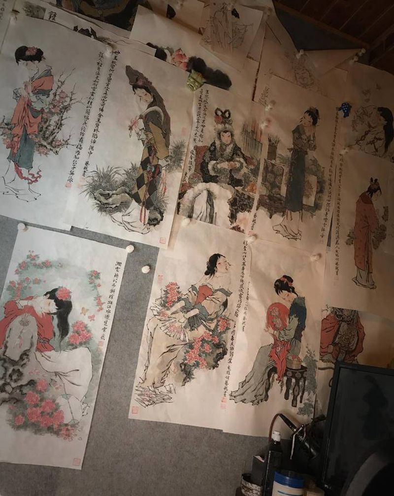 红楼梦人物手稿纹身图片_手臂新传统水墨手稿中国风人物纹身图案