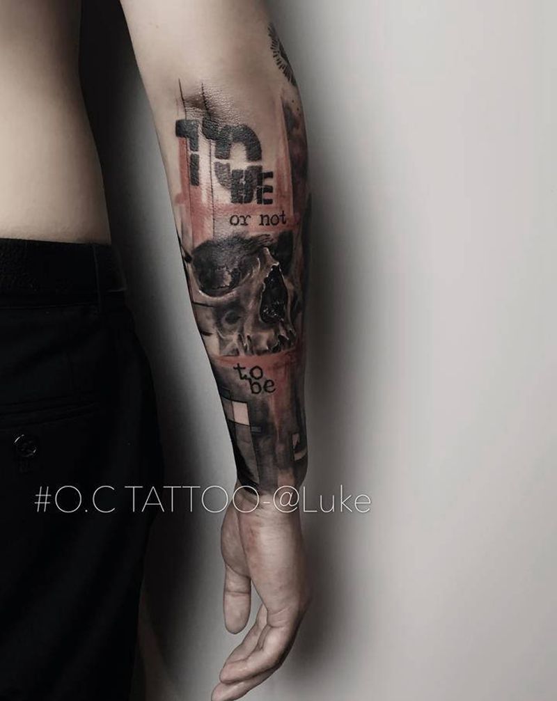 垃圾啥卡纹身图片_手臂欧美写实New School纹身图案