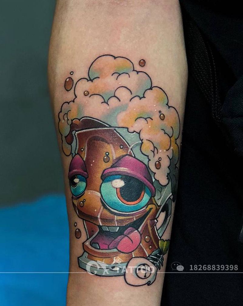 New school扎啤纹身图片_手臂New School啤酒鬼绣文化纹身图案