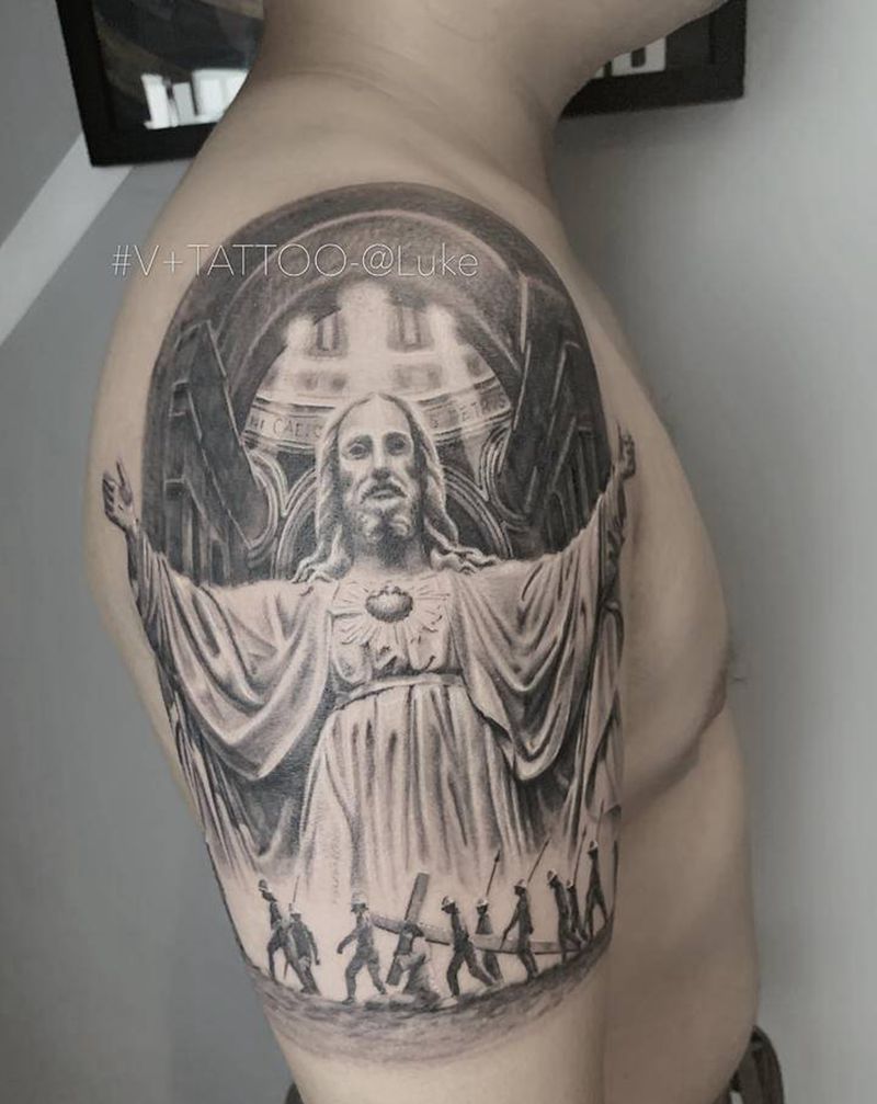 大爱无疆纹身图片_手臂欧美写实纹身图案