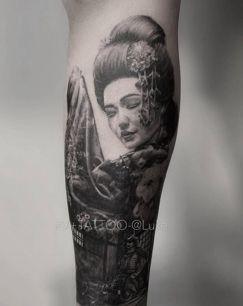 岛国妞纹身图片_腿部欧美写实纹身图案