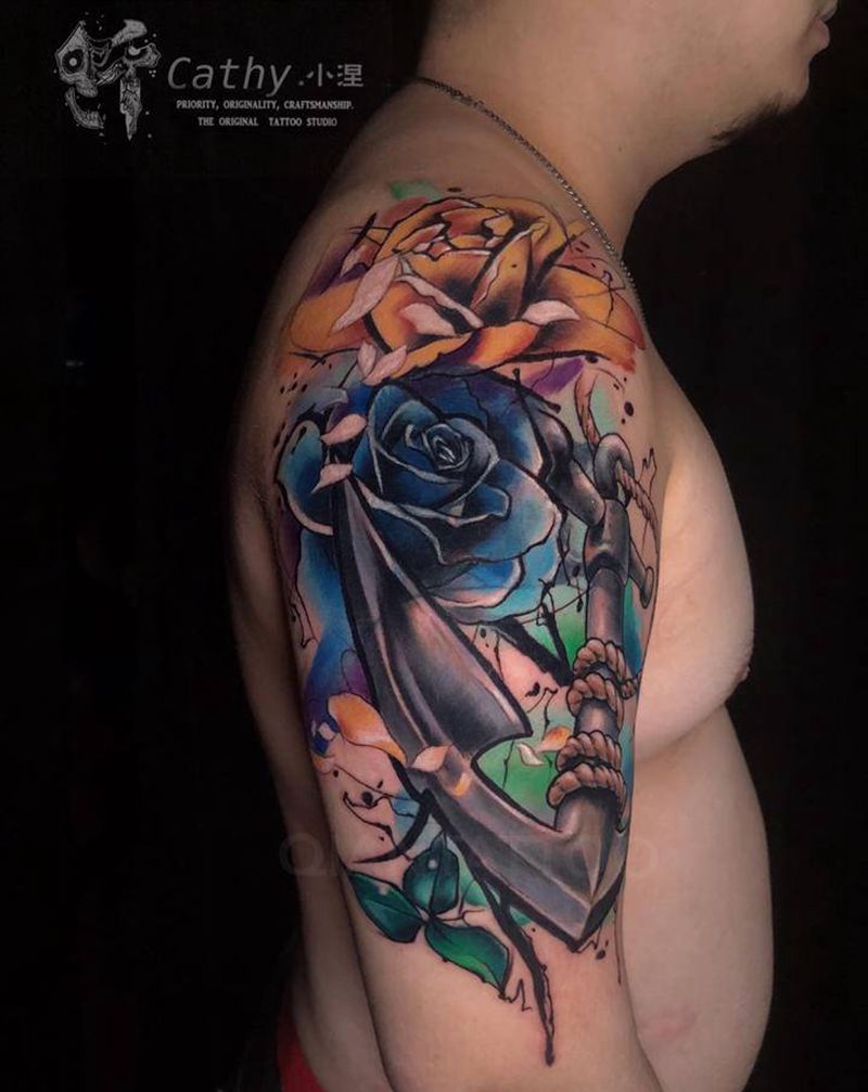 原创设计遮盖图纹身图片_手臂水彩New School重庆遮盖原创设计纹身图案