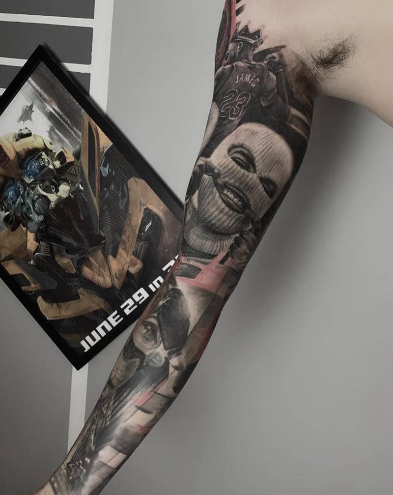 自由发挥纹身图片_手臂欧美写实New School纹身图案