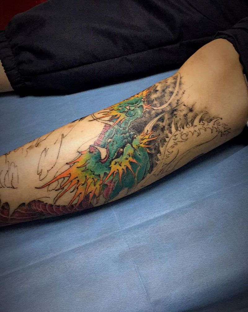 包小腿纹身图片_腿部新传统纹身图案