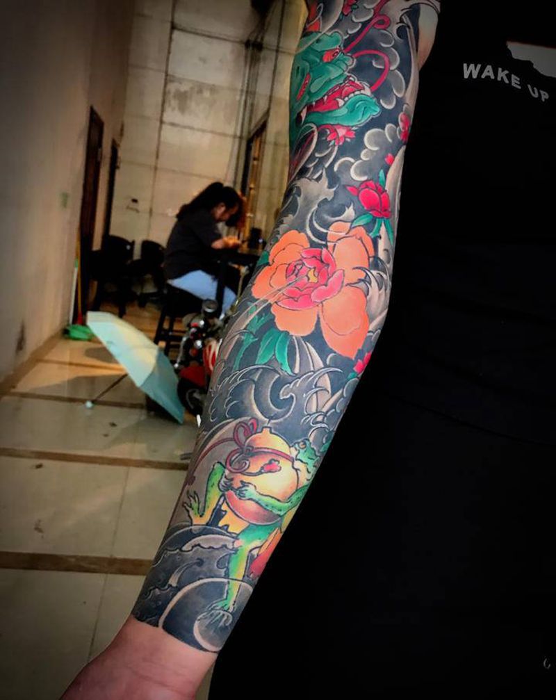 日式花臂纹身图片_手臂老传统纹身图案