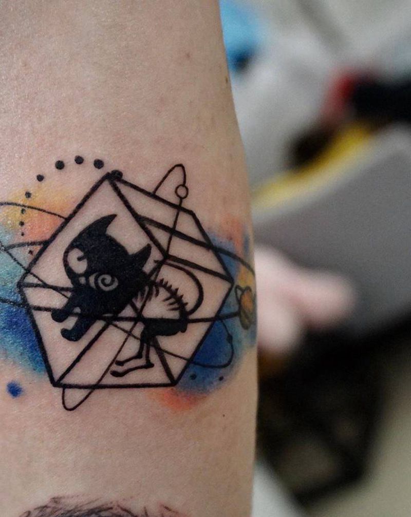 薛定谔的猫纹身图片_水墨几何纹身图案