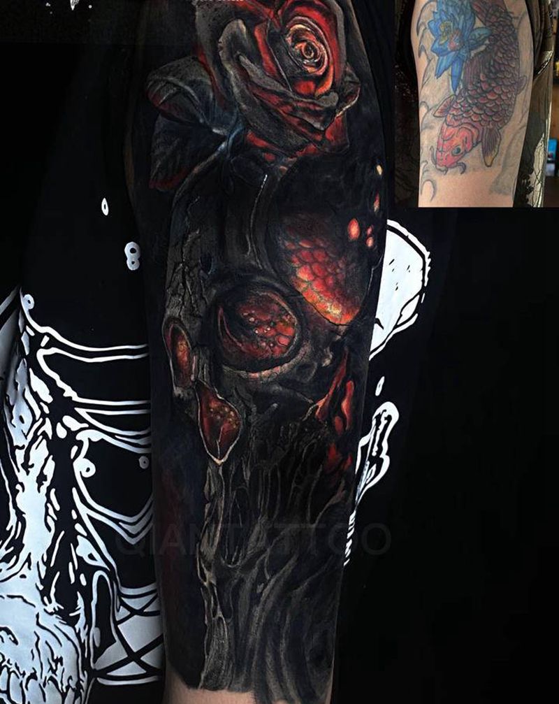 暗黑骷髅☠️纹身图片_臀部欧美写实暗黑纹身图案