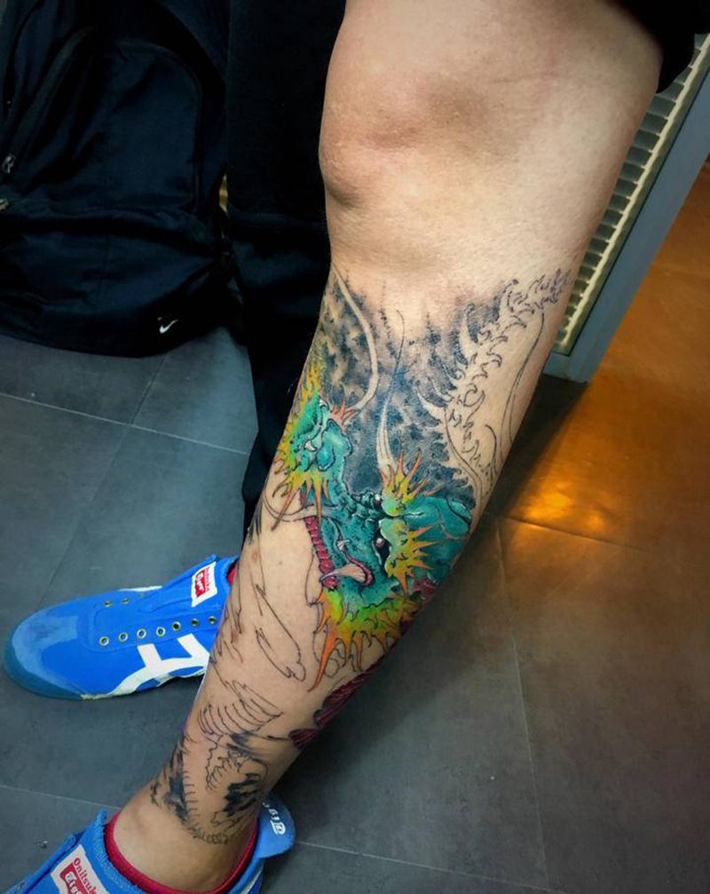 包小腿纹身图片_腿部新传统纹身图案