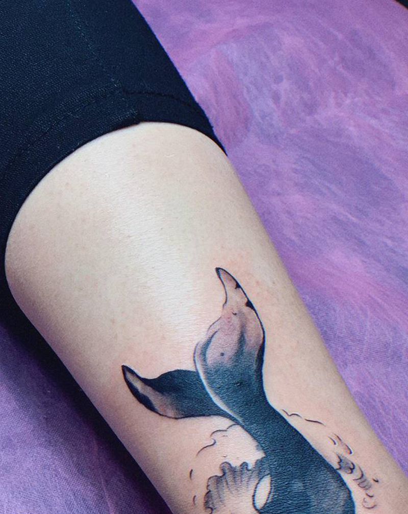 1纹身图片_脚部水墨水彩纹身图案