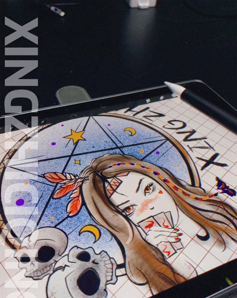 星罗女孩纹身图片_手臂纹身图案