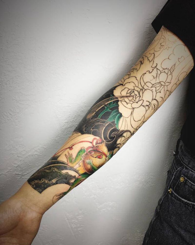日式花臂纹身图片_手臂老传统纹身图案