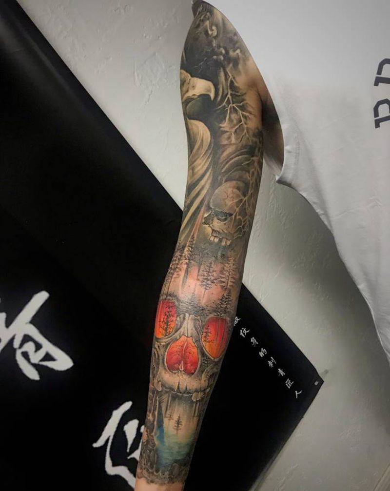 欧美花臂纹身图片_手臂欧美写实纹身图案