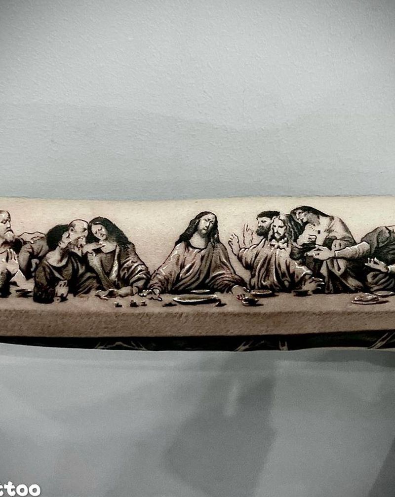 最后的晚餐纹身图片_手臂欧美写实达芬奇人物油画纹身图案