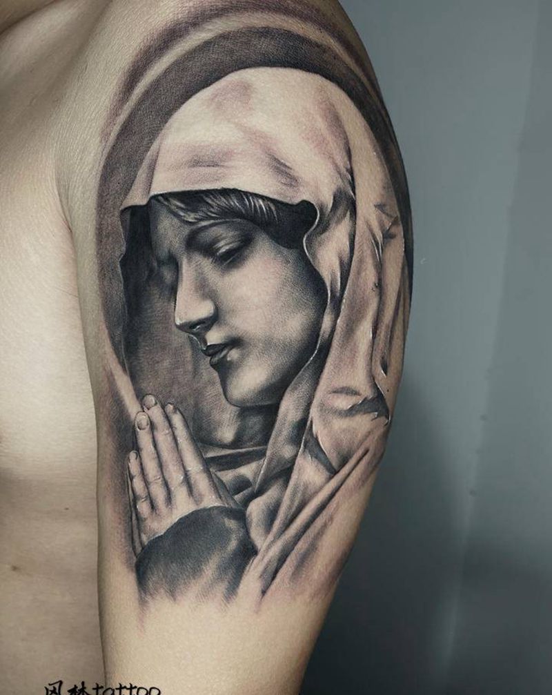 圣母纹身图片_手臂欧美写实纹身图案