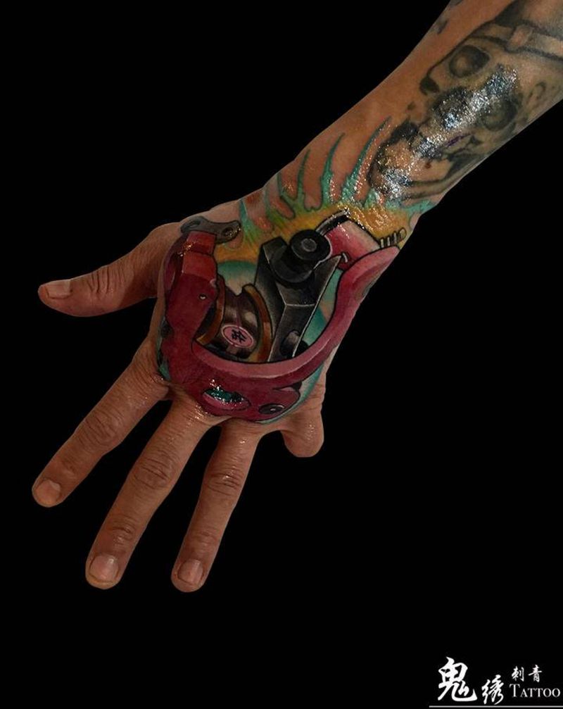 New school纹身机纹身图片_手臂New School手背鬼绣文化纹身图案