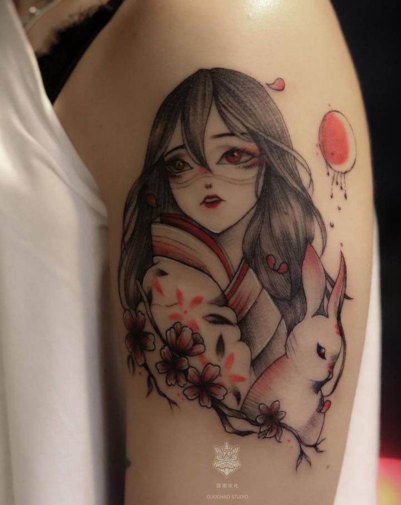 兔子少女纹身图片_手臂New School纹身图案