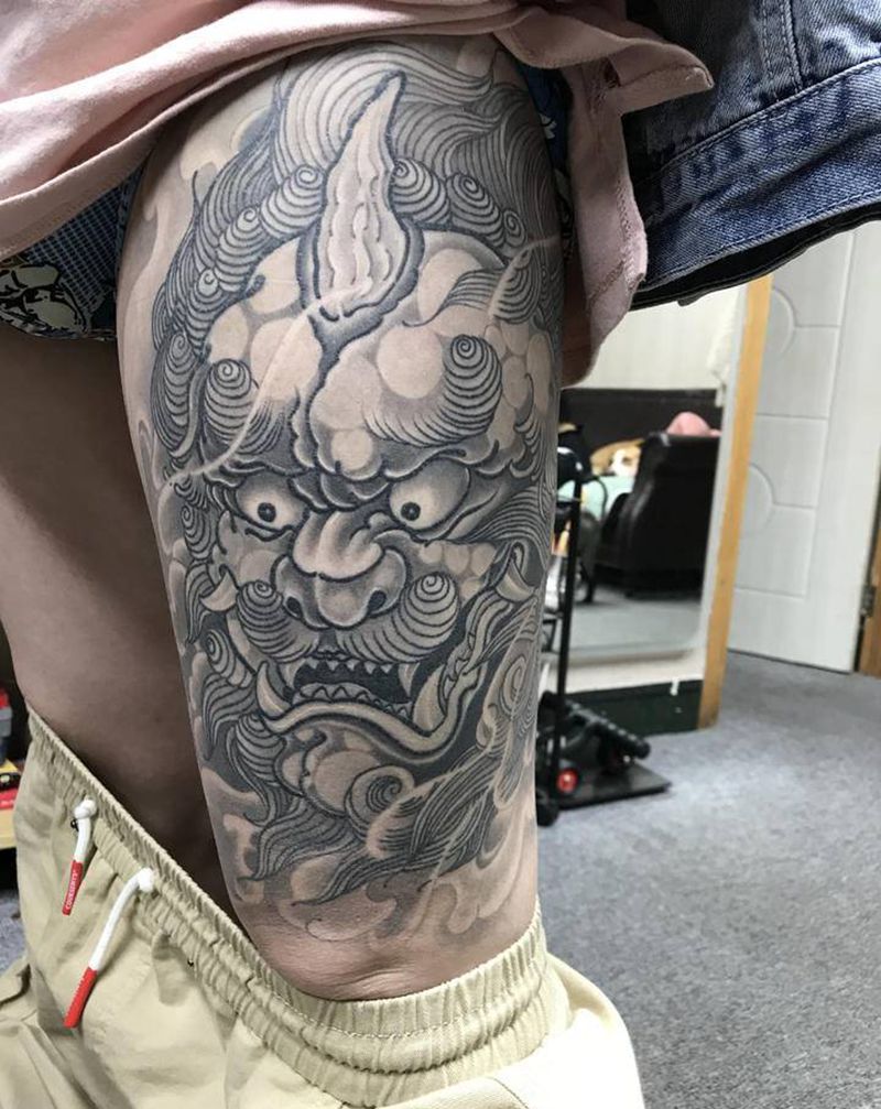 恢复一年后稍加调整纹身图片_腿部新传统纹身图案