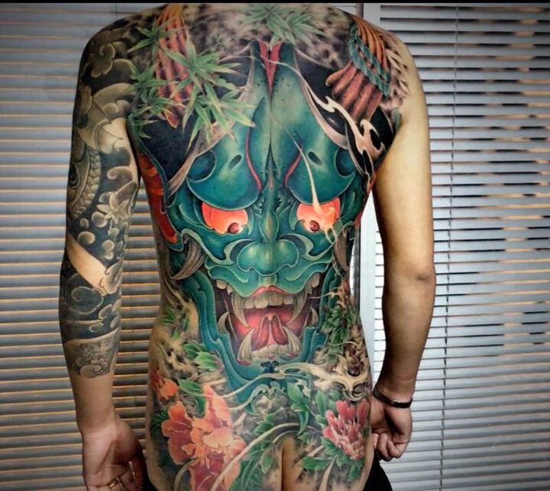 满背般若纹身图片_背部新传统纹身图案