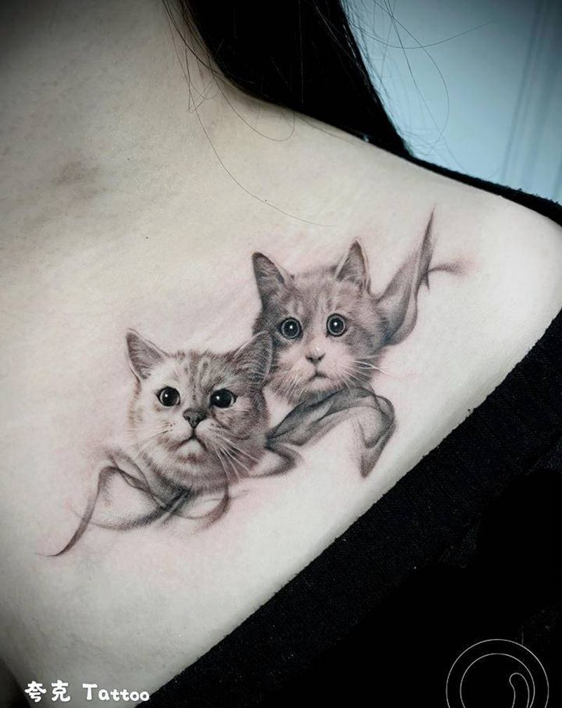 猫咪纹身图片_水墨欧美写实猫纹身图案