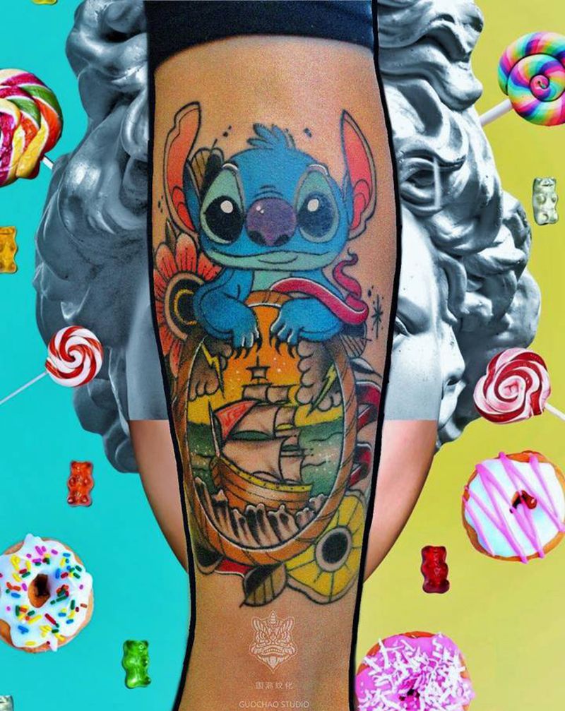 史迪仔纹身图片_腿部Old School纹身图案