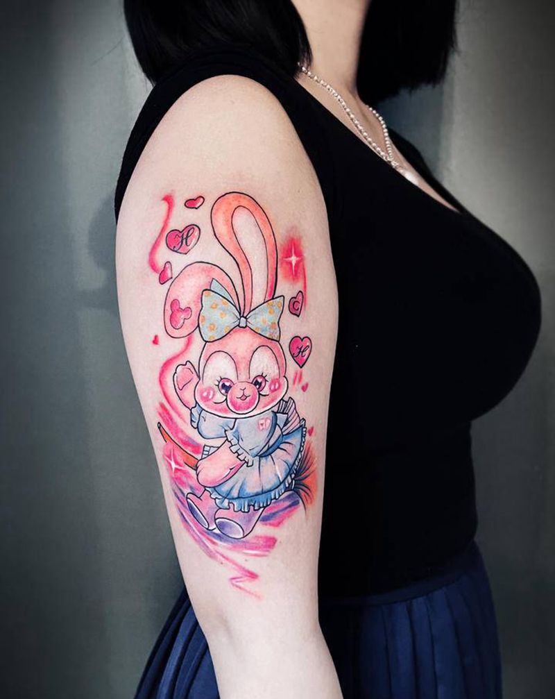 粉色兔子纹身图片_手臂水彩兔子纹身图案