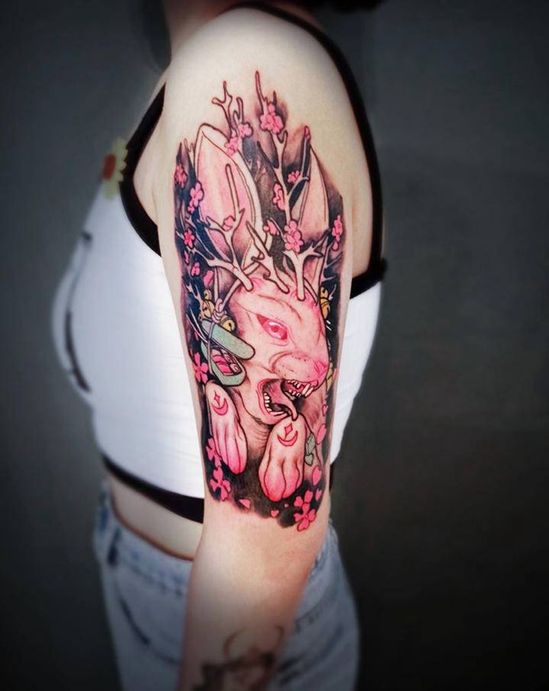 兔子纹身图片_手臂New School纹身图案