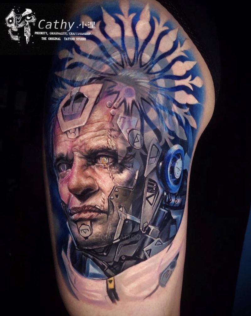 赛博朋克纹身图片_腿部欧美写实重庆彩色写实赛博朋克纹身图案