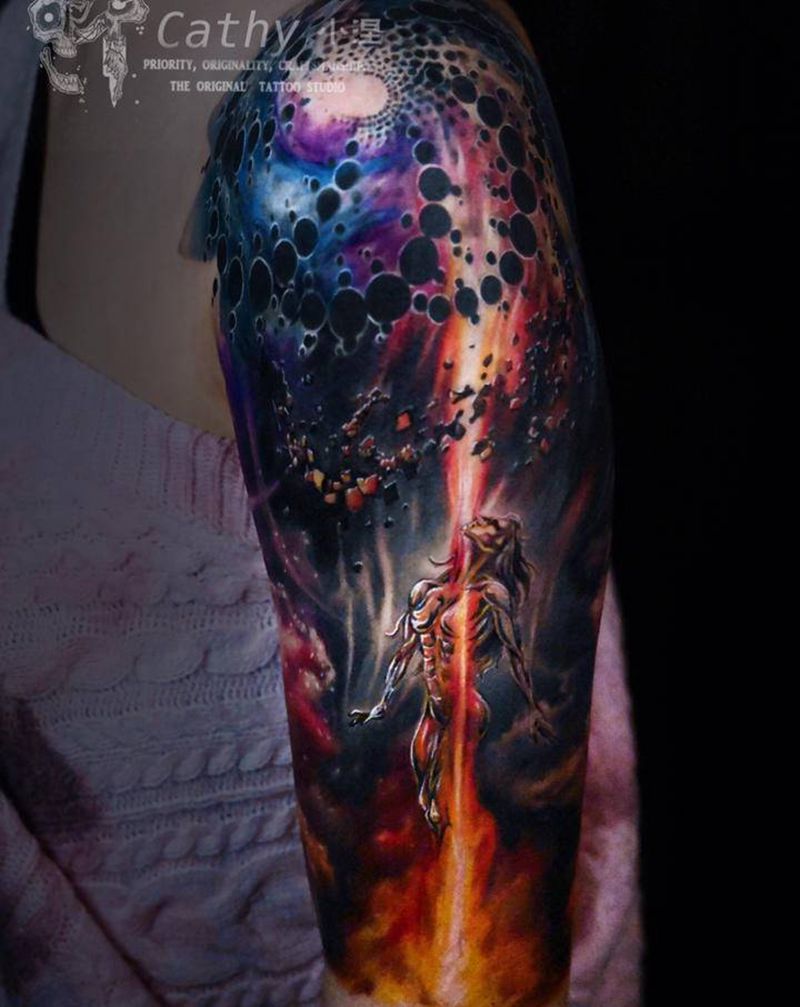 星空尘埃纹身图片_手臂欧美写实重庆原创设计彩色写实纹身图案