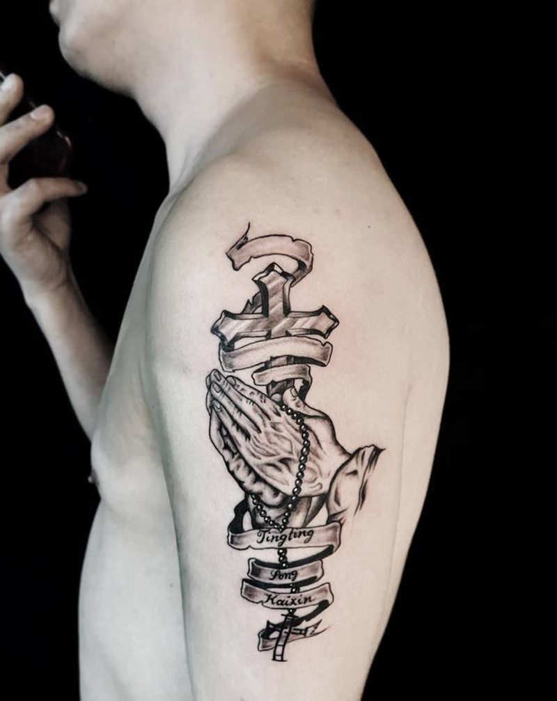 佛手佛珠纹身图片_手臂老传统手纹身图案