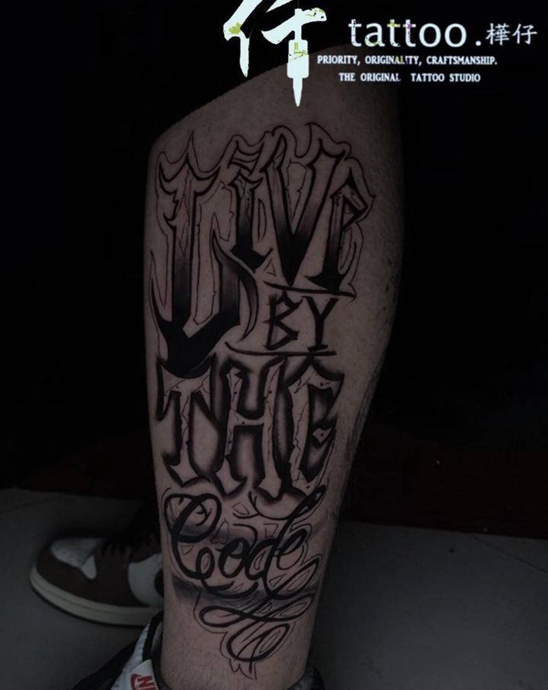 花体字纹身图片_腿部New School花体字花体字重庆纹身图案