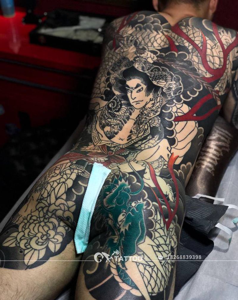 老传统纹身图片_背部老传统鬼绣文化纹身图案