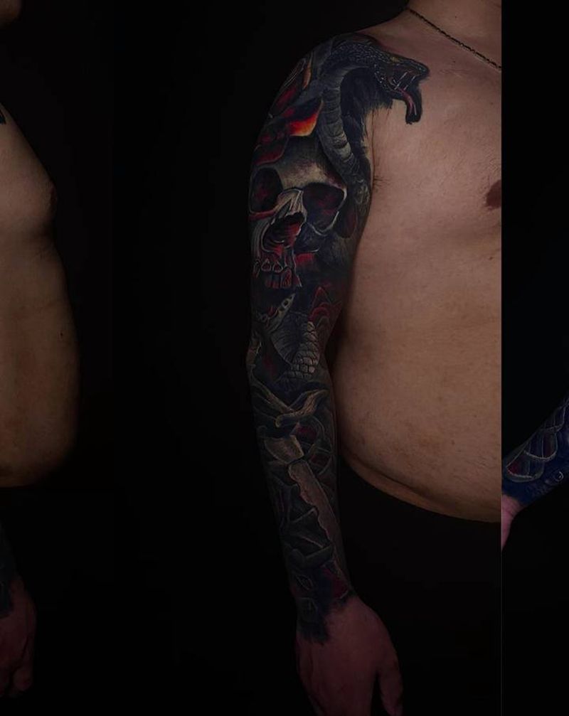 暗黑花臂纹身图片_手臂欧美写实暗黑暗黑花臂暗黑写实纹身图案