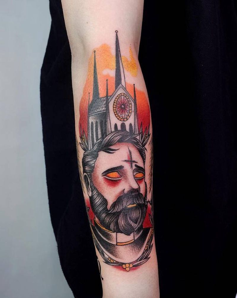 神父纹身图片_手臂New School纹身图案