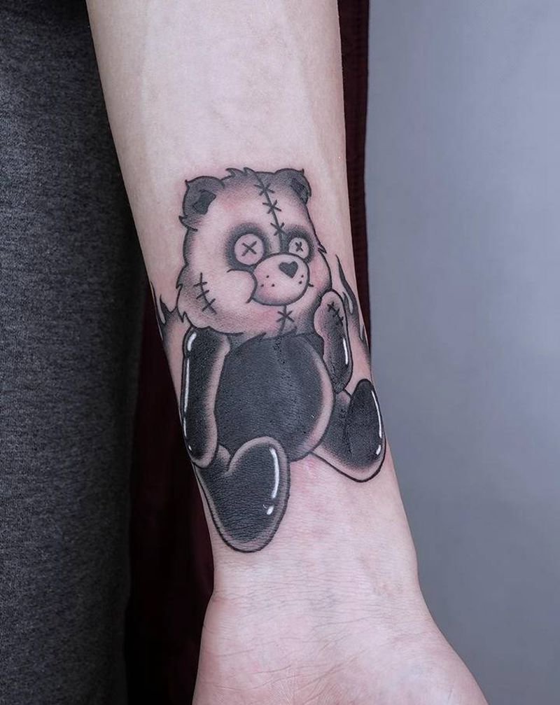 小熊疤痕遮盖纹身图片_手臂New School纹身图案