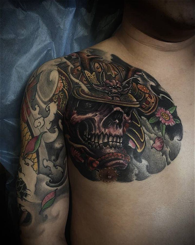 半胛纹身图片_胸部腿部新传统欧美写实纹身图案