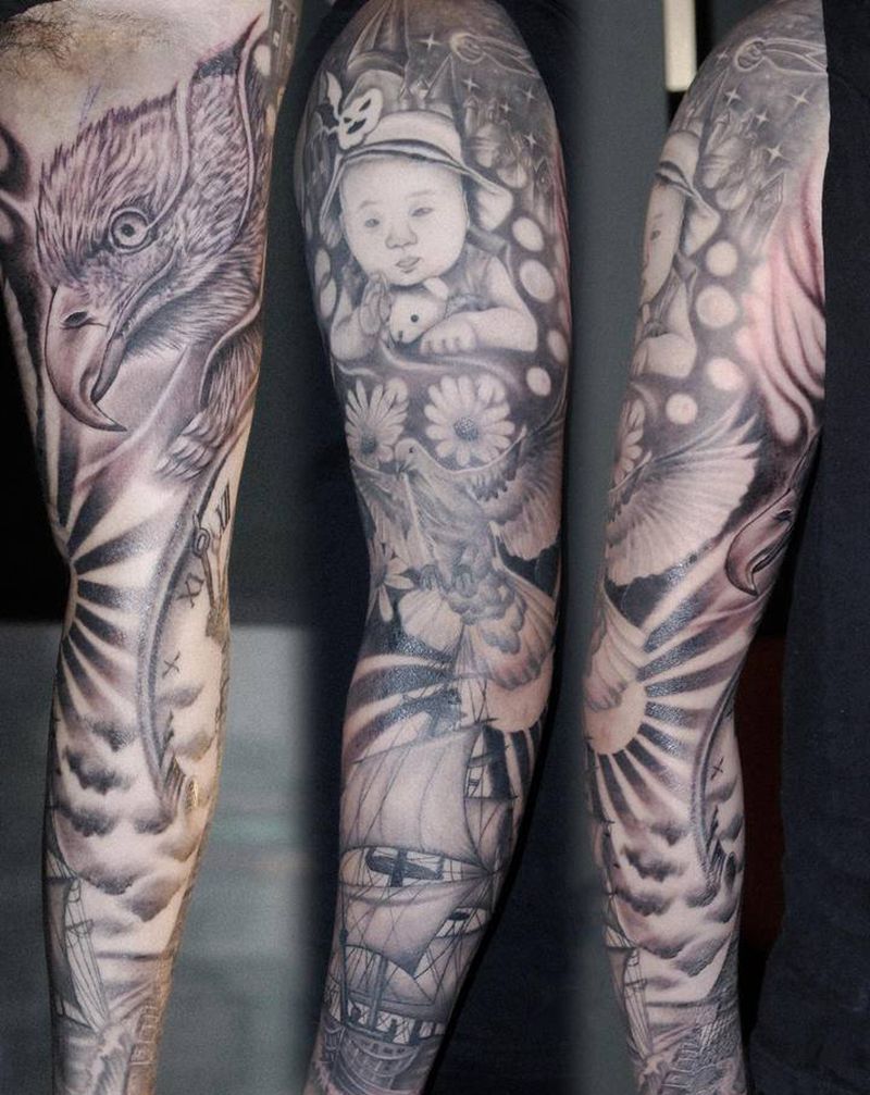 花臂纹身图片_手臂欧美写实纹身图案