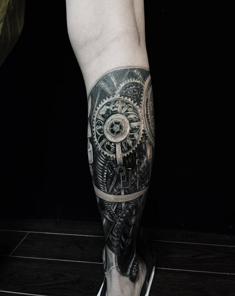 原创机械腿纹身图片_腿部欧美写实机械纹身图案